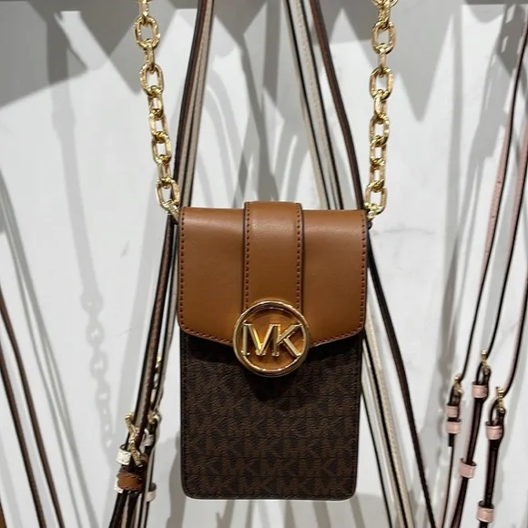 Michael Kors Carmen Small Logo Smartphone Crossbody BagBrownNWT